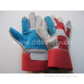 Blue Reinforced Leather Glove Red Cotton Back Safety Gloves (DLC320)